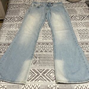 Aeropostale Light Wash Wide Flair Adorable Jean Pants Rhinestone Pocket 1/2S ✨